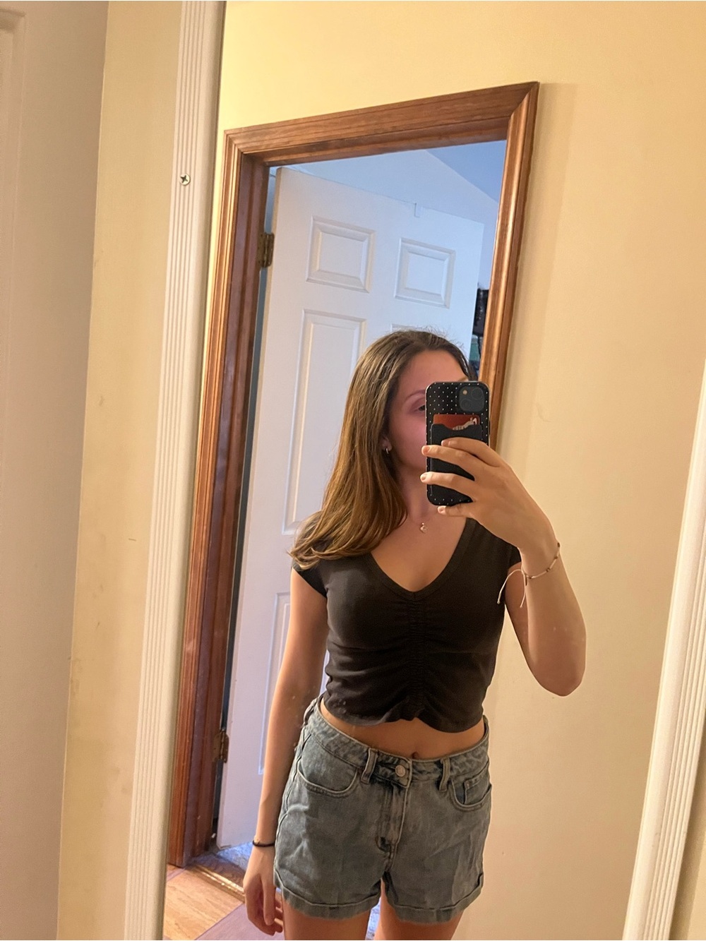 American Eagle Outfitters Black Ruched V-Neck Crop Top